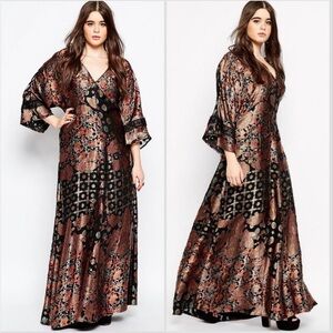 🌙 ASOS Curve 70s Style Burnout Satin Kimono Sleeve Maxi - 18